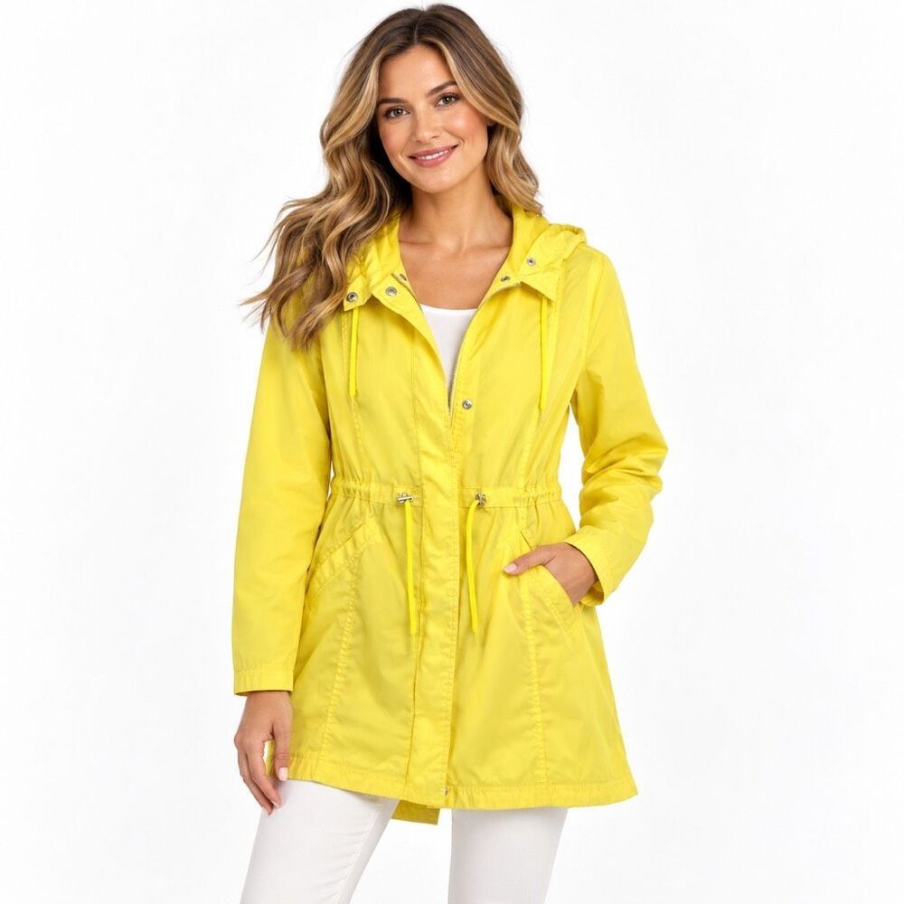 Merona Women’s Small Yellow Hooded Windbreaker Anorak Jacket Drawstring Waist